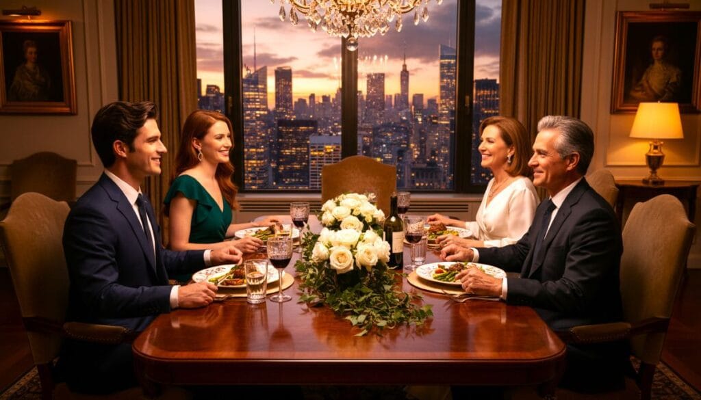 The Weiss family is having a dinner at their plush home in New York City.